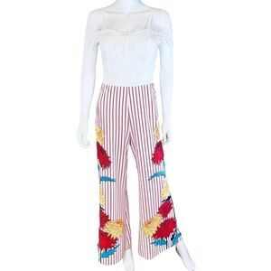 Chicways Cold Shoulder Striped Floral Jumpsuit